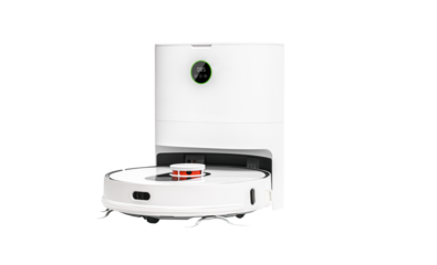 Modern robotic vacuum cleaner isolated on white background