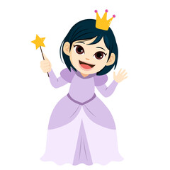Vector illustration for National Princess Day. Cute little girl in a long royal  purple dress for November 18