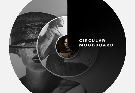 Circular MoodBoard With Black Gradient Overlay and 3 Placeholder Options