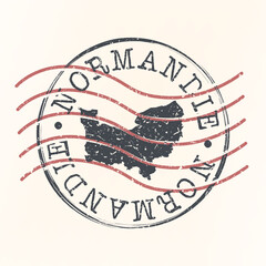Normandy, France Stamp Map Postal. Silhouette. Passport Round Design. Vector Icon. Design Retro Travel National Symbol.