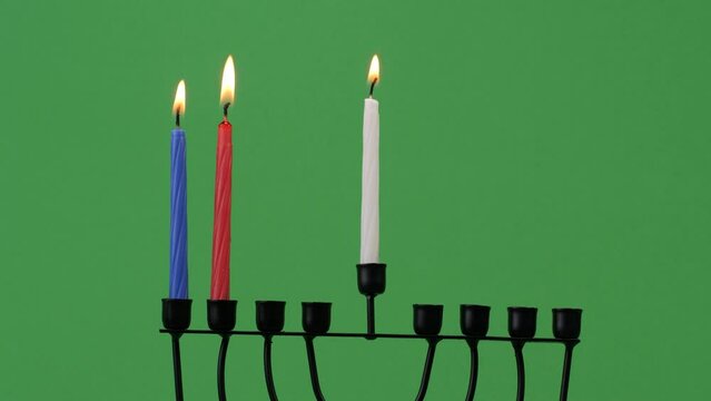 Hanukkah menorah second night candle 4k 10bit greenscreen 2