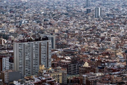 Aerial view of residential areas of the city of Barcelona