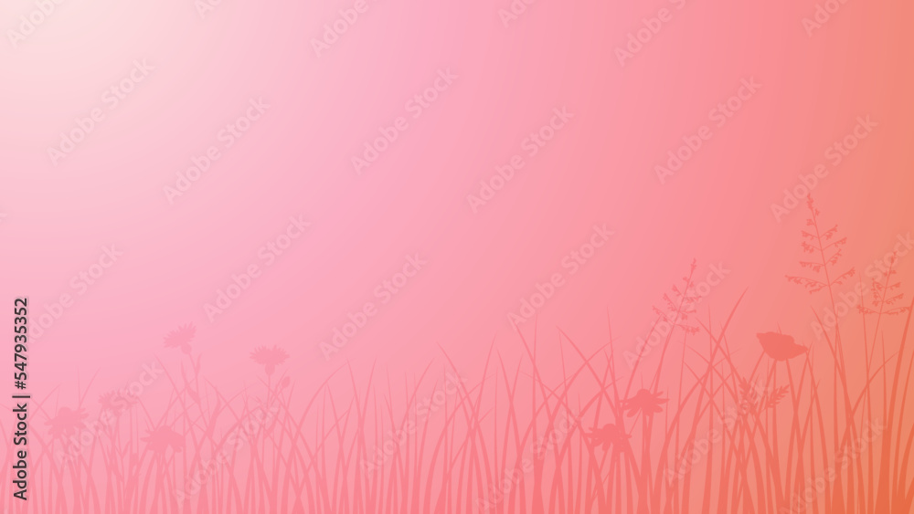 Wall mural Abstract pink spring meadow gradient background with flowers.