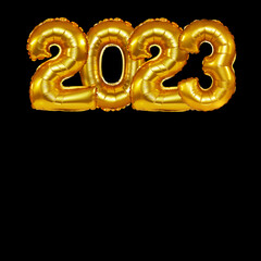 foil balloons writing 2023 on a black background