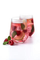 Raspberry lemonade drink isolated on white background