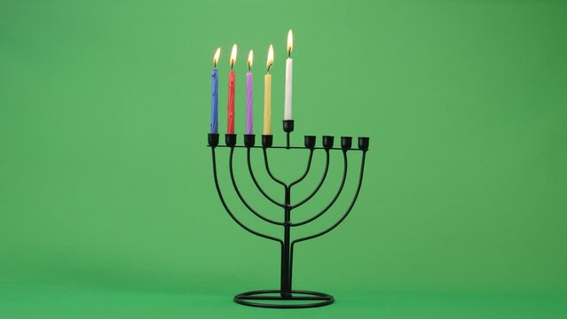 Hanukkah menorah fourth night candle 4k 10bit greenscreen 4