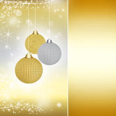 Elegant glittering Christmas background with yellow baubles and place for text.