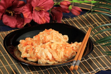 Hoe - Sliced Raw Fish with Onions and Carrots, Korean Food,
Korean fresh raw fish dish, Hoe from pike
