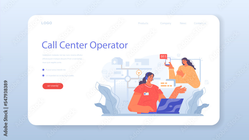 Wall mural call center or helpline web banner or landing page. support operator