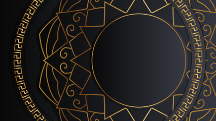 Ramadan Kareem background or invitations design paper cut islamic lanterns, stars and moon on gold and violet background. Vector illustration. Place for text.