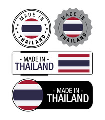Set of Made in Thailand labels, logo, Thailand flag, Thailand Product Emblem. Vector illustration