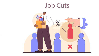 Job cuts as a recession indicator. Dismissal employee, fired male character.