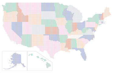 Colored united states geographic regions, colored political dot map