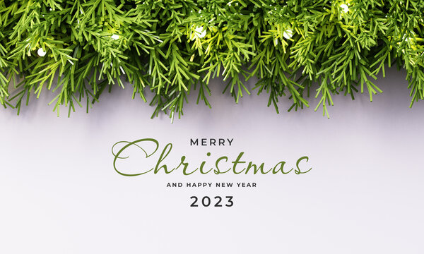 Christmas and New Year card with pine branches 3d render.