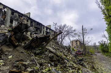 destroyed and burned houses in the city Russia Ukraine war