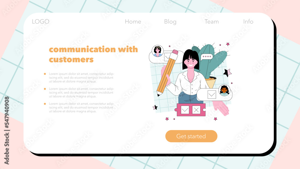 Poster call center operator web banner or landing page. technical support