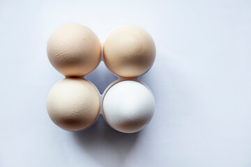 four eggs on a white background