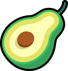 Avocado half cut colorful with black stroke