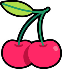Cherry with leaf colorful with black stroke