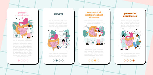 Gastroenterology doctor mobile application banner set. Colon
