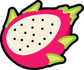 Dragon fruit half cut colorful with black stroke