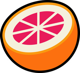 Grapefruit half cut colorful with black stroke