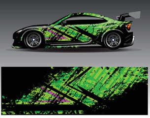Fototapeta premium Car wrap design vector.Graphic abstract stripe racing background designs for vehicle rally race adventure and car racing livery