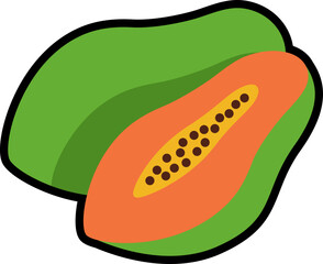 Papaya with half cut colorful with black stroke