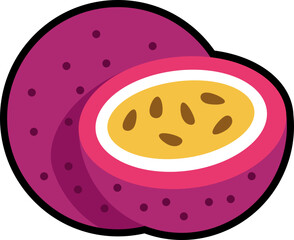 Passionfruit with half cut colorful with black stroke