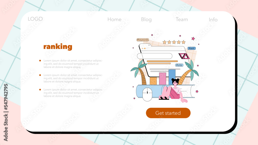 Wall mural seo optimization web banner or landing page. idea of search engine