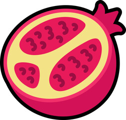 Pomegranate half cut colorful with black stroke