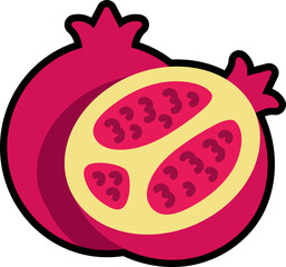 Pomegranate with half cut colorful with black stroke