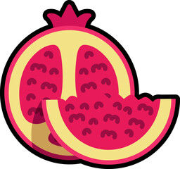 Pomegranate with sliced cut colorful with black stroke