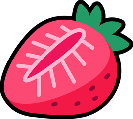 Strawberry half cut colorful with black stroke