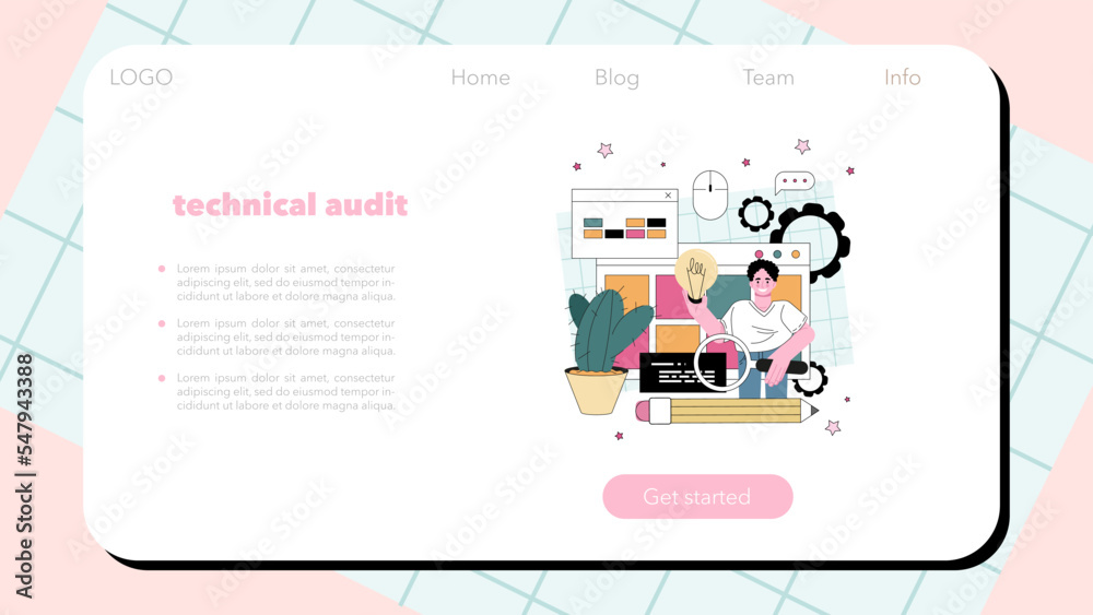 Wall mural website audit web banner or landing page. web page analysis