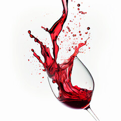 Splasehs of red wine into the glass against white background. Pour alcohol, winery concept. - obrazy, fototapety, plakaty