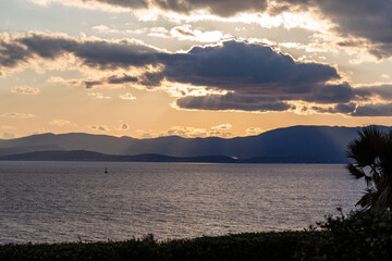 sunset over the Aegean sea with clouds 