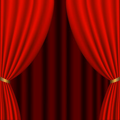 Opening stage curtains. Concert, show, performance, standup show. Vector illustration.