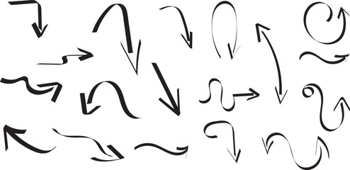 Hand drawn arrow vector icons set. Collection of pointers.