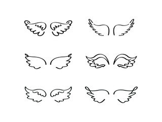 Wings icon set. Angel and bird wings vector isolated illustration.