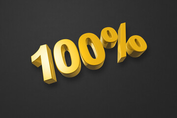 100% number. 3D illustration isolated on black