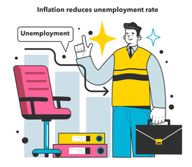 Inflation reduces unemployment rate. Economics crisis and value of money
