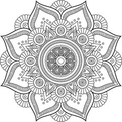 Floral Mandala line art, vector illustration