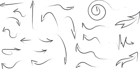 Hand drawn arrow vector icons set. Collection of pointers.