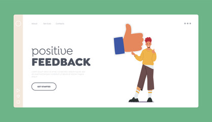 Positive Feedback Landing Page Template. Like At Social Media Network Community Concept, Follower Gives Like