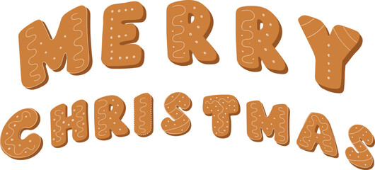 Merry christmas lettering.Gingerbread texture.