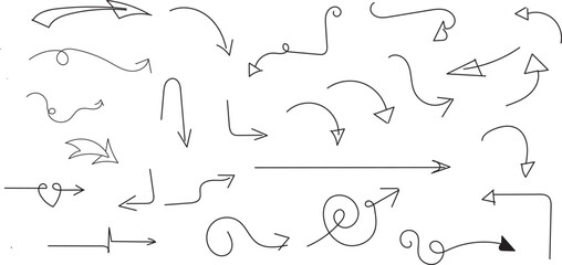 Obraz premium Hand drawn arrow vector icons set. Collection of pointers.