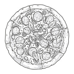 Appetizing pizza vintage monochrome logotype