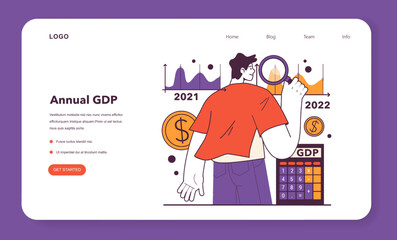 Annual GDP web banner or landing page. Gross domestic product yaer-to-year.