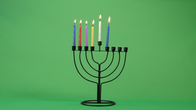 Hanukkah menorah fiveth night candle 4k 10bit greenscreen 5